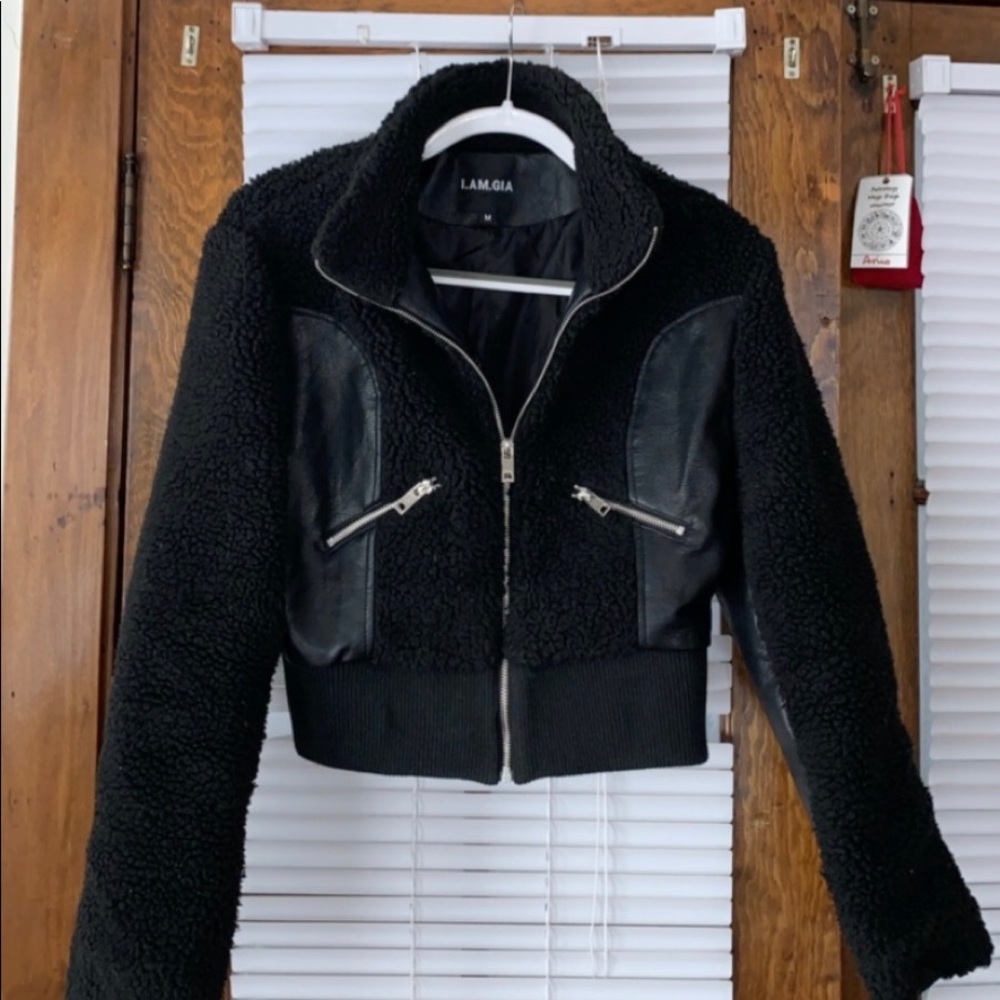 I AM GIA cropped Sherpa/leather jacket